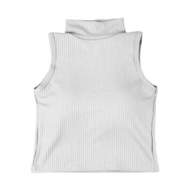Imagem de Cropped Feminina Regata Gola Alta Malha Canelada - ECSOPHIE, Branco, Ú