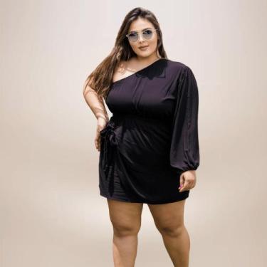 Imagem de Vestido Curto Vermelho Plus Size Envelope Natal Mula Manca Manga Bufan