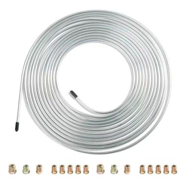 Imagem de GLSOWEE Kit de linha de freio de 7,6 m - Bobina de tubulação de liga revestida de cobre flexível com 16 acessórios - Padrão SAE à prova de ferrugem para sistema de transmissão de combustível
