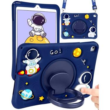 Imagem de Wazzasoft Capa para iPad 6ª Geração/iPad Air 2/Pro 9,7 Polegadas Meninos Bonito Astronauta Capa Kawaii 3D Cartoon Spacemen Alça Rotativa Suporte Alça Silicone Funda para Apple iPad Cases 6ª