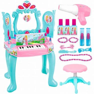 Imagem de Penteadeira Sonho De Princesa Meninas Rosa Com Piano Som Luz E Acessór