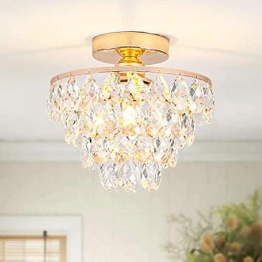 Imagem de Luupyia Lustre Moderno de Cristal Dourado Pequeno, Mini Luz de Teto Embutida para Corredor, Quarto e Sala de Estar
