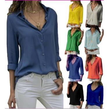 Imagem de Kit 3 Camisa Social Feminina Manga Longa Básica Ideal Para Uniformes E