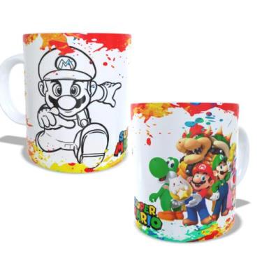 Imagem de Caneca de porcelana super Mario infantil para colorir com giz de cera 