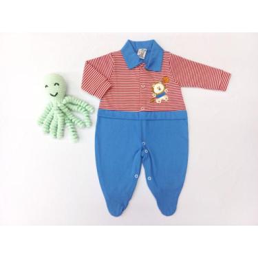 Imagem de Macacão Longo em Malha com Bordado de Leãozinho - Nethuno Baby, Azul c