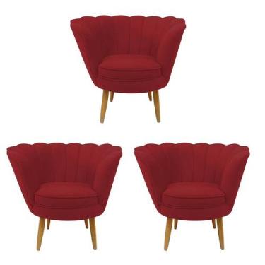 Imagem de Kit 03 Poltrona Cadeira Pétala de Flor Plus Luxo Confort material sint