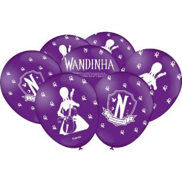 Imagem de Balão Decorativo Bexiga Lilás Temática Wandinha Festa de Aniversário -