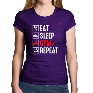 Imagem de Baby Look Algodão Eat, Sleep, Gym, Repeat - Foca na Moda, Roxo, GG