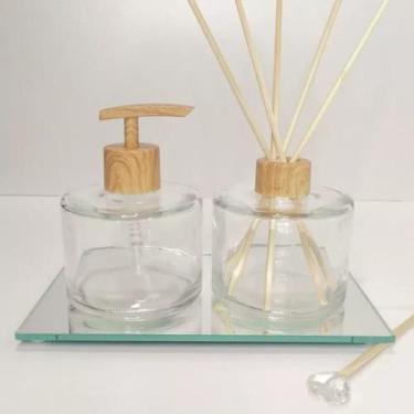 Imagem de Kit lavabo picolo tampa madeira 230ml + bandeja - DECORESHOP