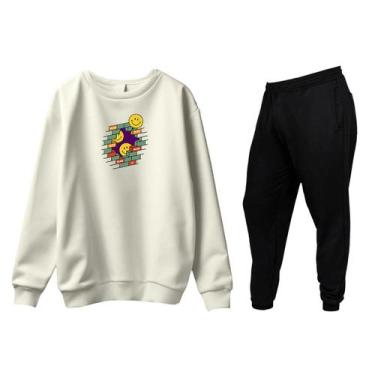 Imagem de Conjunto de Moletom Blusa Sem Capuz e Calça Jogger Relaxado, Off tijol