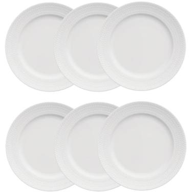 Imagem de Jogo de 6 Pratos Rasos Porcelana 26,5cm Germer Relevo Chevron Branco Redondo Mesa Posta