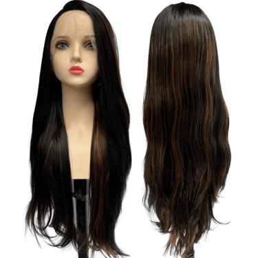 Imagem de Peruca front lace HD orgânica preto com mechas claras 1B2730