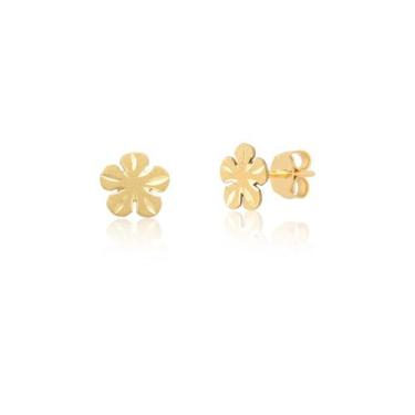 Imagem de Par De Brincos De Flor Chapinha Em Ouro 18k Ab08 - MAEHLER JOIAS, Dour