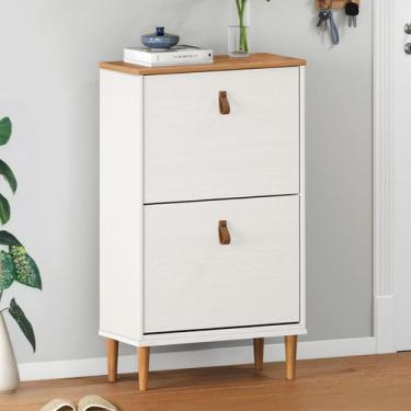 Imagem de Sapateira Compacta Vertical 2 Portas Madeira 12 Pares Branco Freijó Mi
