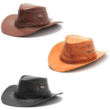 Imagem de Kit 3 Chapéu Country Em Couro De Cowboy Boiadeiro - Doce Vinha, Cacau,