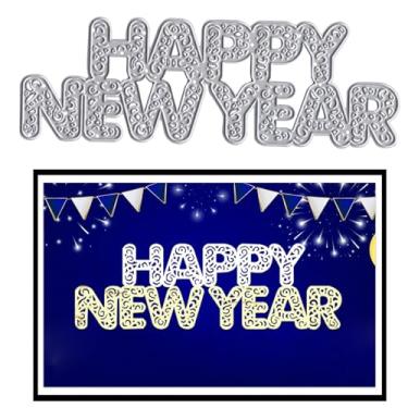 Imagem de Hying Feliz Ano Novo Letras Matrizes de Corte para Fazer Cartões, Palavras Florais, Cortes de Ano Novo Alfabeto Matrizes Modelo de Gravação para Artesanato Scrapbooking DIY Álbum de Fotos Decorações