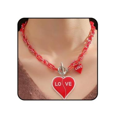 Imagem de LPYO Colar gargantilha feminina com corrente de elos de dia dos namorados, criativo, acrílico, vermelho, rosa, coração, amor, para damas, doces, morangos, chave, chaveiro, Medium, Acrílico, Sem Pedra