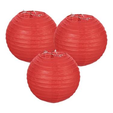 Imagem de PATIKIL Lanternas de papel redondas 15 cm/6", pacote com 3 lanternas decorativas para pendurar lâmpadas, decorações de festa para aniversário, casamento, chá de panela, decoração de casa, vermelho