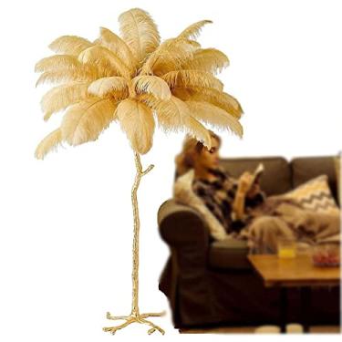 Imagem de Luminária de piso moderna de penas de avestruz, lâmpada de LED regulável de penas de canto alto decorativa para quarto, sala de estar, escritório, leitura