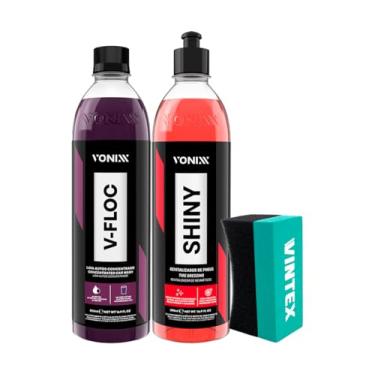 Imagem de Kit Pneu Pretinho Shiny + Shampoo V-floc 500ml + Aplicador Vonixx