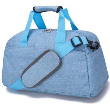 Imagem de Bolsa de ginástica pequena de 35,5 cm para mulheres e homens, bolsa esportiva leve para viagem esportiva, Azul claro