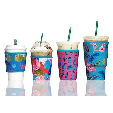 Imagem de Baxendale Manga de café gelado para copos de bebida fria – Pacote com 4 capas de neoprene para bebidas frias, reutilizáveis, compatíveis com Starbucks Dunkin, 4 mm de espessura (4 unidades PP/P/M/G, Verão Azul)