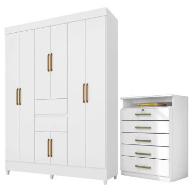 Imagem de Kit Guarda Roupa Casal 8 Portas Munique Cômoda Triunfo Branco