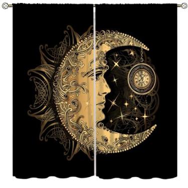 Imagem de Cortina para decoração de sol e lua, estrelas, abstrata, mandala, mística, celestial, fantasia, universo, céu estrelado, galáxia, arte antiga, chique, vintage, decoração retrô, conjunto de cortinas de