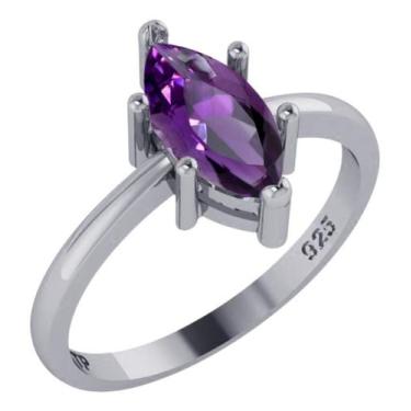 Imagem de Anel Pura Prata 925 Solitário Navete Ametista - Exclusivo - Tudo Prata