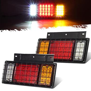 Imagem de Partsam Kit de barra de luzes traseiras de caminhão com 2 peças de LED 40 LEDs com rede de ferro de substituição para série W / Compatível com caminhão de elfo Isuzu NPR NPR-HD NHR NRR FSR FRR 1984 - Conjunto de luz traseira