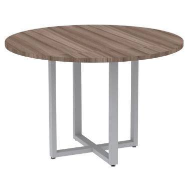 Imagem de Mesa de Reunião Redonda P25 Pandin 110 cm (Largura) Tampo MDP Walnut Pé Aço Tubular Cinza