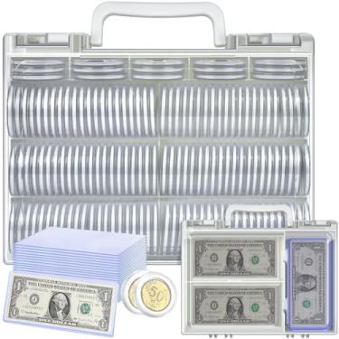 Imagem de FULLCASE Coins Collector Case Holder Coin Capsules 46mm with 6 Sizes Foam Gasket (141 Pcs), Hard Paper Currency Sleeves (20 Pcs), Soft Dollar Bill Sleeves (200 Pcs) Storage Organizer Box (White)