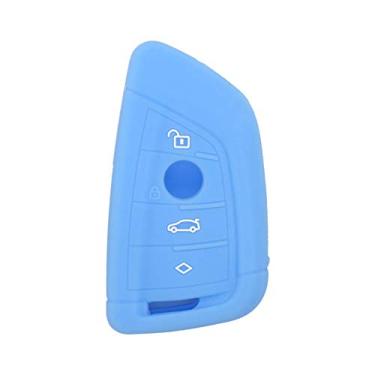 Imagem de SEGADEN Capa Protetora de Silicone Capa Suporte de Pele Jaqueta Compatível com BMW X1 X3 X4 X5 X6 4 Botões Smart Remote Key Fob CV4907 Azul Claro