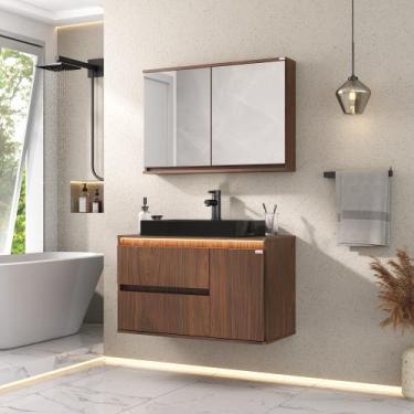 Imagem de Conjunto Para Banheiro Adelaide 90cm Suspenso com Cuba Aurora Preta - 