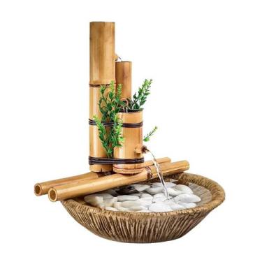 Imagem de Fonte De Mesa Agua Cascata Bambu 3 Quedas Decorativa 35cm - NoBrand, S