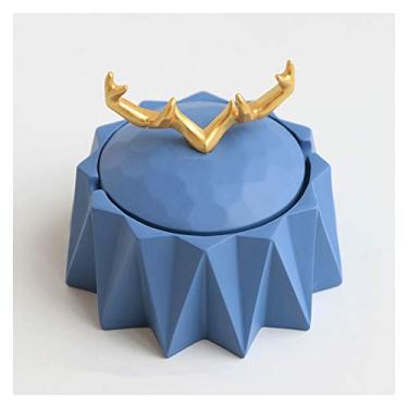 Imagem de Cinzeiros de mesa de resina cinzeiros para mesa de centro para casa cinzeiro polígono criativo cinzeiro de 10 cm bandeja de cinzeiro de escritório de grande capacidade decoração de casa (cor: azul)