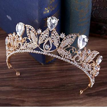 Imagem de BIEMBI Joias de cabelo, tiaras de coroa para mulheres, vintage, verde, vermelho, strass, tiara moderna, diadema dourada para mulheres, vestido de casamento, joias de cabelo, acessórios de coroa de