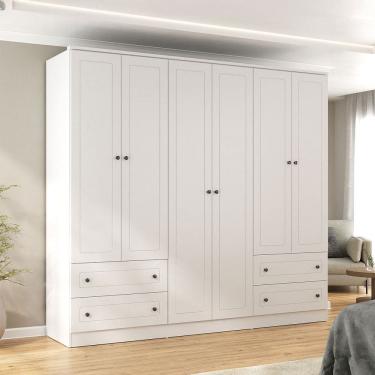 Imagem de Guarda-Roupa Casal Fort 6 Portas 4 Gavetas 100% Mdf Branco - Manbel