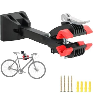 Imagem de DASBET Suporte de reparo de bicicleta montado na parede | Suporte de trabalho dobrável para manutenção resistente com braçadeira de bicicleta ajustável para várias bicicletas