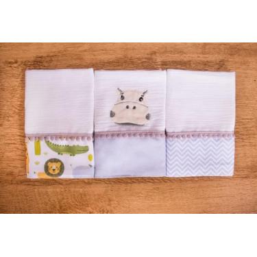 Imagem de Kit 3 Peças Fralda De Boca Para Bebê - Miguel Baby, Hipopotamo Palha