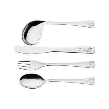 Imagem de Jogo Talheres Infantil Aço Inox Baby 4 Peças Tramontina, Prata, Baby F