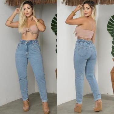 Imagem de Calça Mom Jeans Feminina com Elástico na Cintura Barra Dobrada Versáti