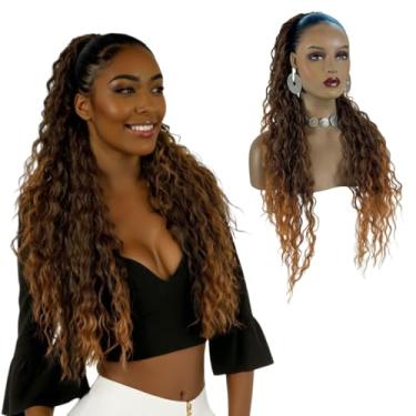 Imagem de Rabo de Cavalo Cacheado Longo | Aplique e Extensão de Cabelo Bio Fibra Premium Modelo Jacy Ser Mulher 70cm | Acessórios de Cabelo Leve e Confortável (Degradê Castanho/Loiro Mel)