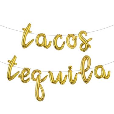Imagem de Balão de tacos e tequila, faixa de taco multicolorida para festa de taco mexicana/terças-feiras de tacos/festa de tequila/festa/decorações de aniversário (L TACOS TEQUILA dourado)