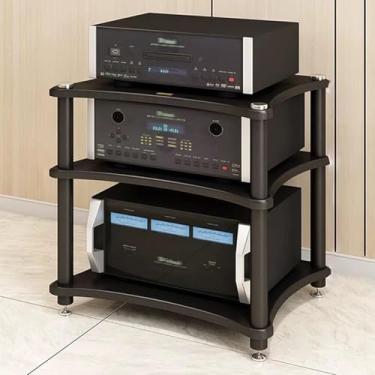 Imagem de Suporte De Mídia, Rack De áudio De Chão Multicamadas, Estrutura De Aço De Metal, Gabinete De Armazenamento De Mídia De áudio Moderno - Design Ao Ar L, Black, 23.6x24.4"/60x62cm
