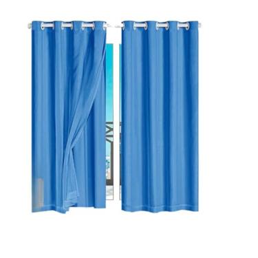 Imagem de Cortina Veda Luz Blackout Blecaute PVC Com Tecido Voil Para Janela e Porta(Azul-280x180)