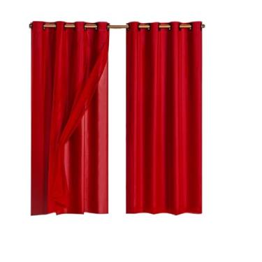 Imagem de Cortina Veda Luz Blackout Blecaute PVC Com Tecido Voil Para Janela e Porta(Vermelho-280x160)