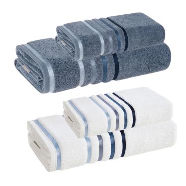 Imagem de Jogo Toalhas de Banhão 4 peças Lumina Unika Karsten Branco Azul Sereno Fio Penteado