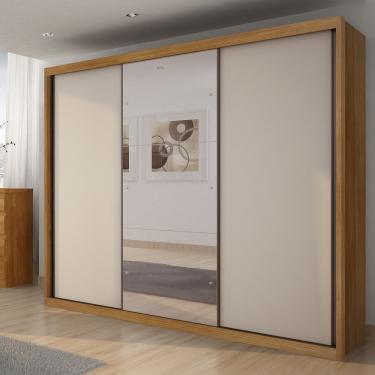 Imagem de Guarda Roupa Casal em MDF com Espelho 3 Portas de Correr Palazzo Novo Horizonte - Cumaru 25/Fendi Fosco