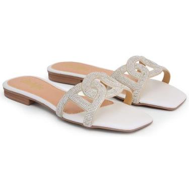 Imagem de Sandália Rasteirinha Feminina com Brilho Elo Strass Calce Fácil Leve e